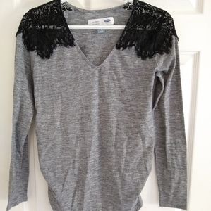 Old Navy Maternity Shirt, grey with black lace S